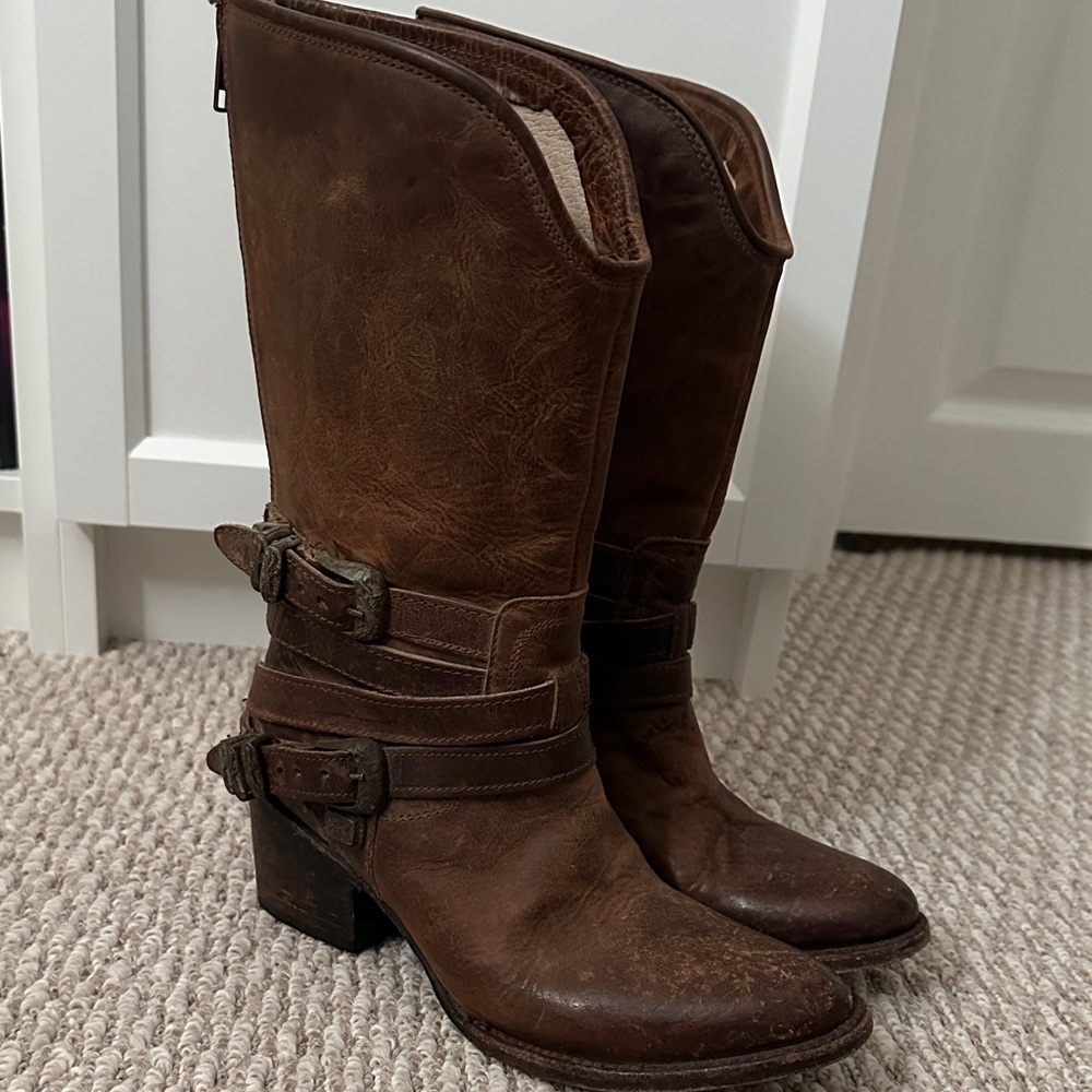 Freebird by Steven Pikes Wrap Strap Riding Western Leather Boots Natural Brown